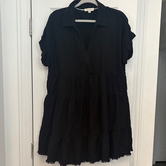 Umgee Raw Hem Folded‎ Sleeve Tiered Mini Dress - Picture 4 of 8
